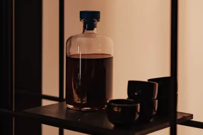 Kit wine making recipes - Bottles of homemade wine with winemaking equipment.